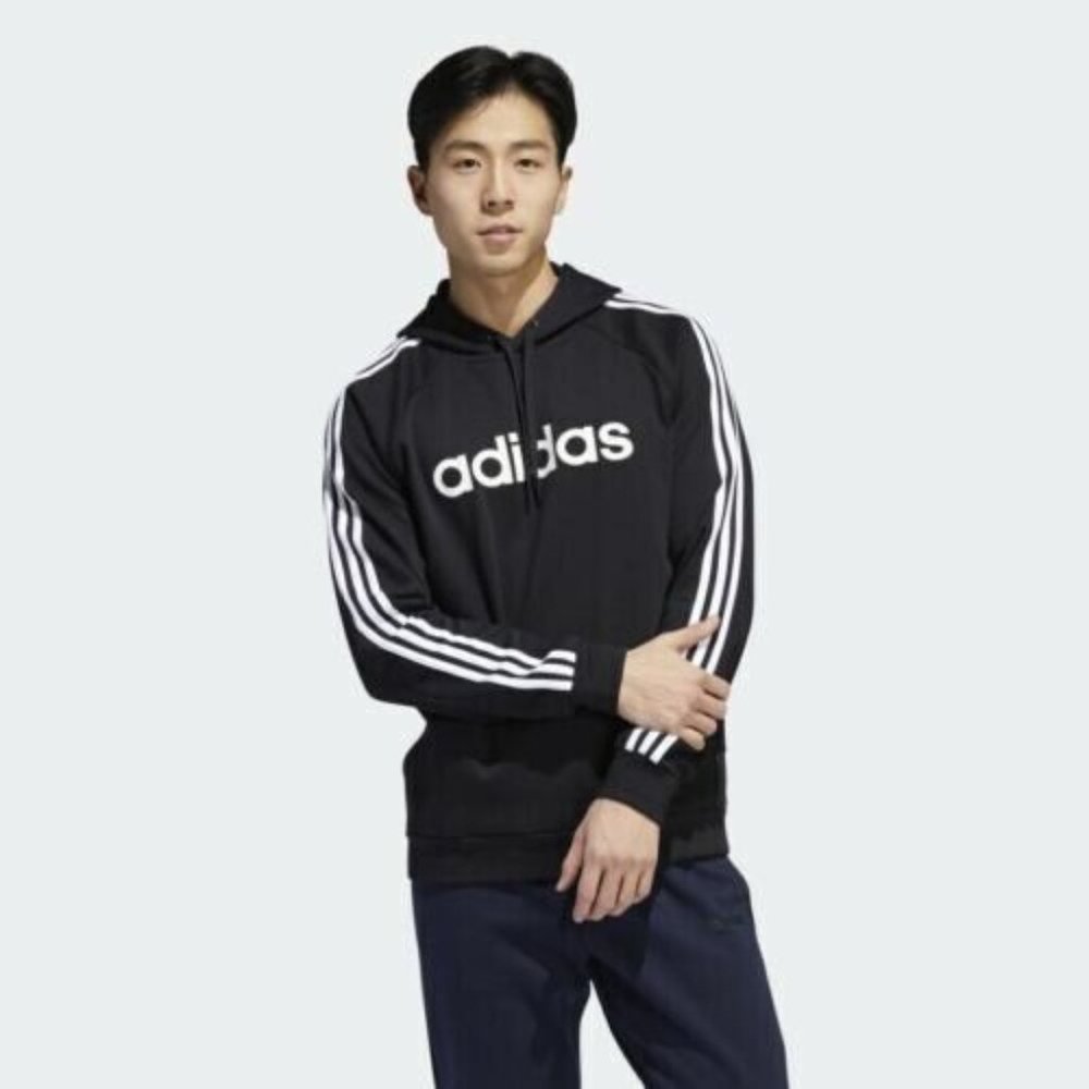 Adidas Men's Black White 3 Stripe Pullover Hoodie Size M